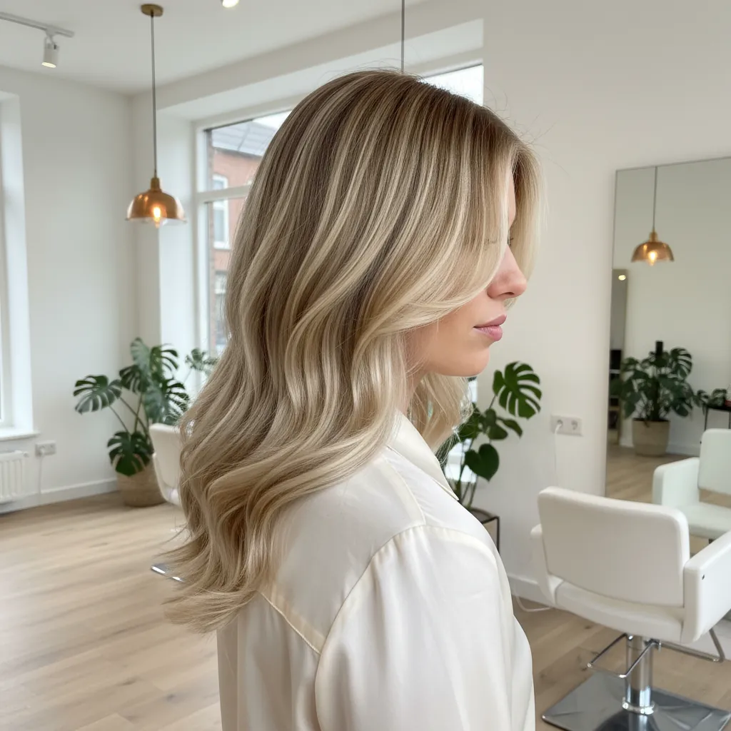 Balayage resultaat — warm blonde highlights